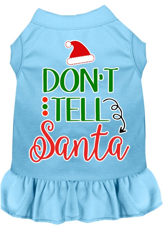 Don't Tell Santa Screen Print Dog Dress Baby Blue Med